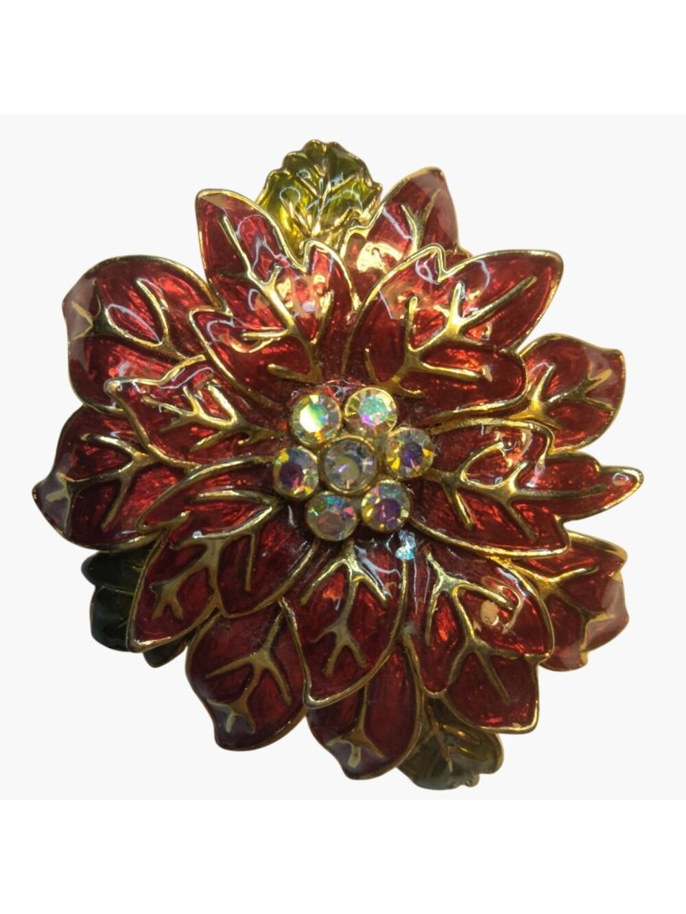 KC Poinsettia Flower Brooch Rhinestones Christmas Kenneth Cole
